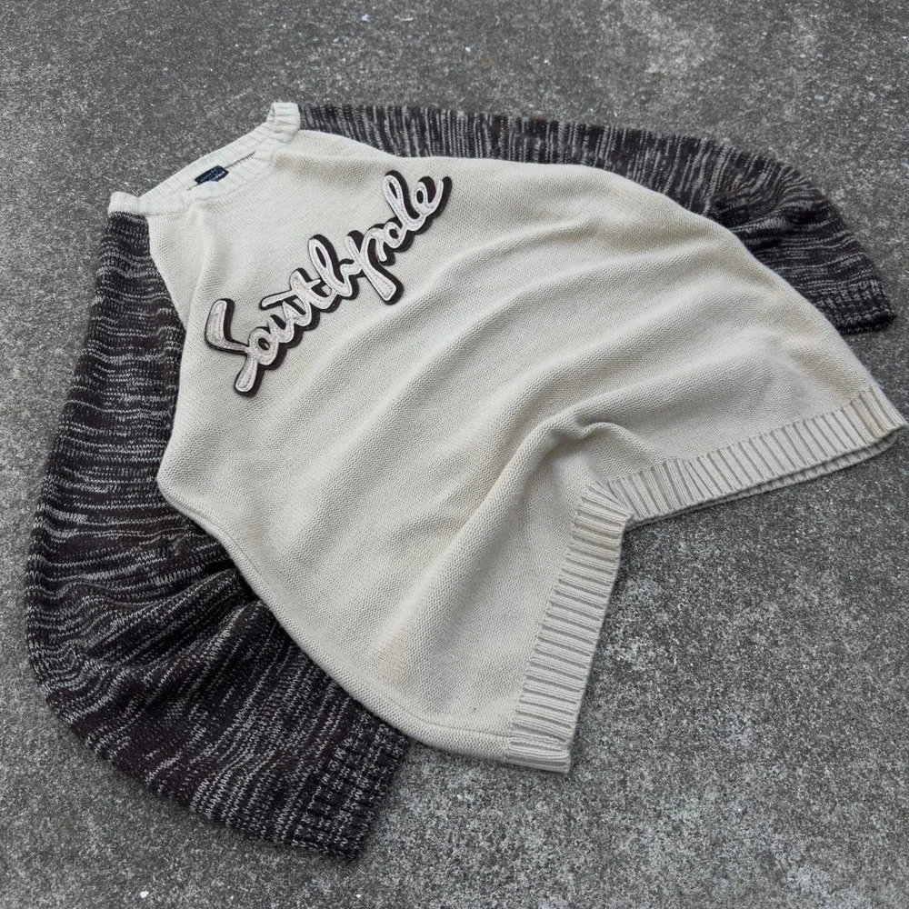Vintage Y2K Southpole Knit Sweater Script Logo Streetwear Cream XL b3
